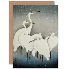 Ohara Koson Group Of Egrets Ukiyo E Painting Heron Bird Greeting Card