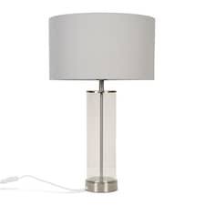 ValueLights Balan Brushed Chrome Table Lamp Grey Shade