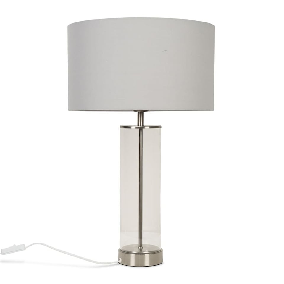 image 1 of ValueLights Balan Brushed Chrome Table Lamp Grey Shade