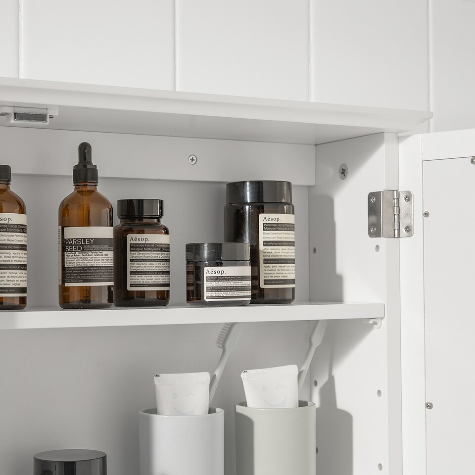 image 1 of SoBuy Bathroom Cabinet with Mirror, White, 25.6x5.9x19.3 inches, 8.45 kg - BZR55-W