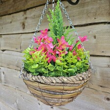 Best Artificial Pink Mini Daffodil Display in 10 inch Woven Decorative Hanging Basket