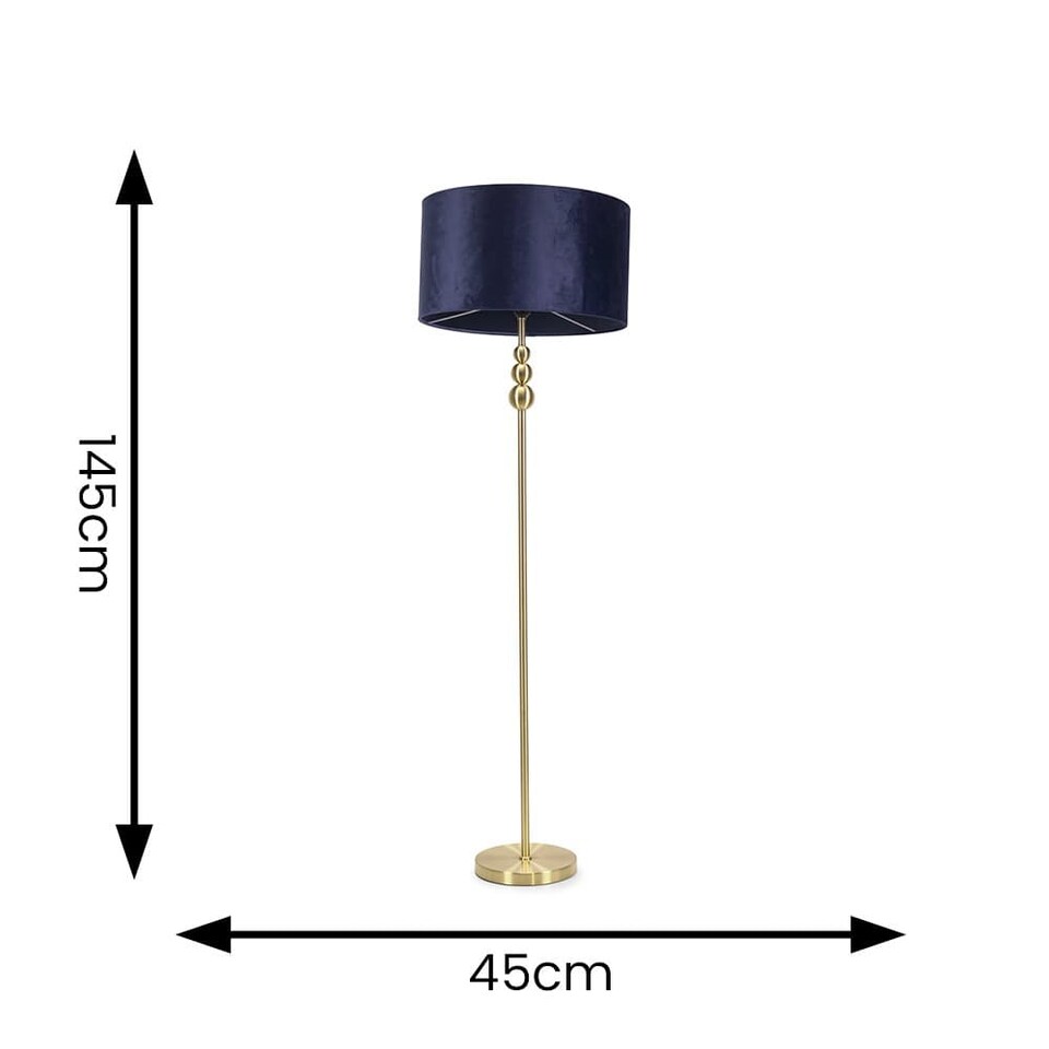 image 1 of ValueLights Marissa Navy Blue Velvet Shade with Brushed Gold Stacked Ball Floor Lamp | Blue
