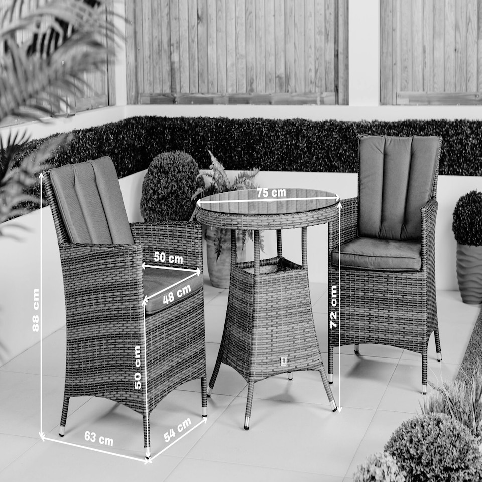 image 1 of Savannah Round Rattan Garden Bistro Table and Chairs Set 2 Seater | Brown | Brown
