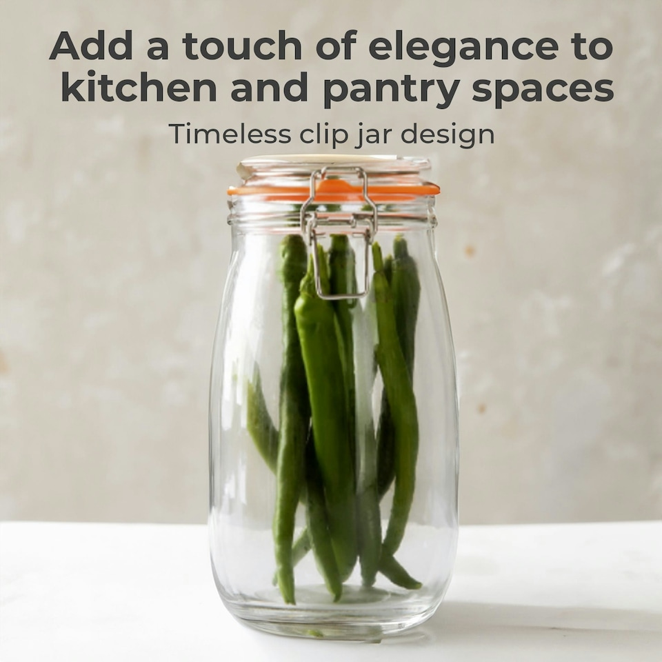 image 1 of 1.5L Pack of 3 Canisters Glass Storage Jars with Airtight Silicone Seal Metal Clip Top Lids