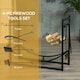 image 3 of Outsunny Firewood Stand Log Rack Holder 84cm with 4-PC Fireplace Tools Set Black