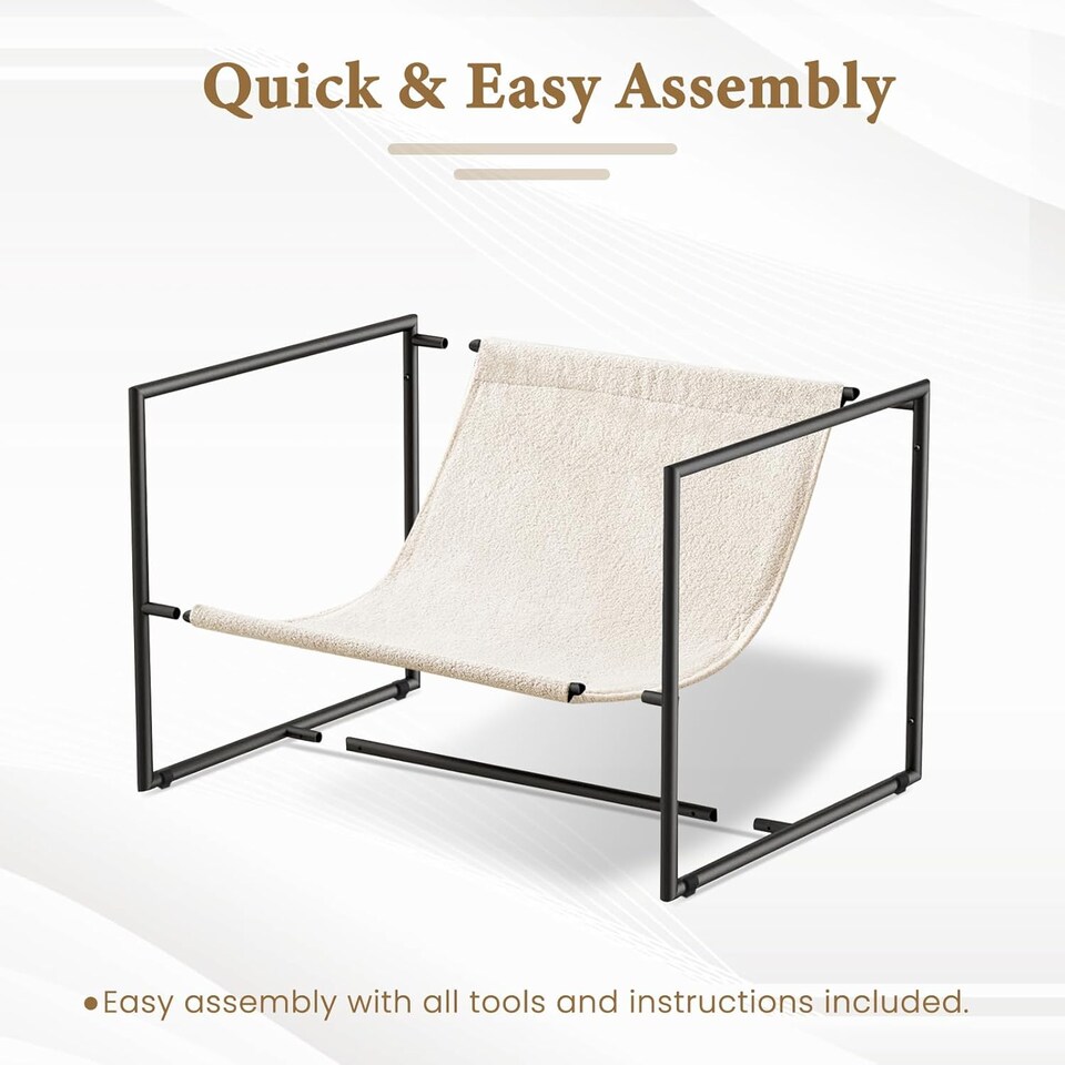 image 1 of Boucle Fabric Lounge Chair with Metal Frame Upholstered Accent chair Luca White
