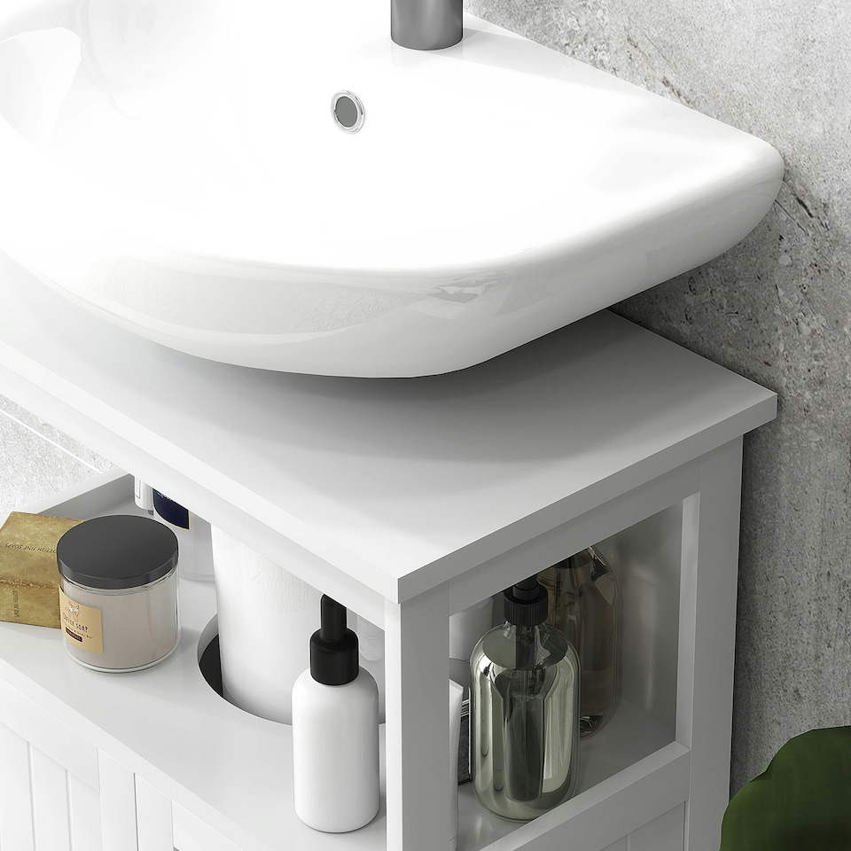 image 1 of kleankin Bathroom Pedestal Under Sink Cabinet with Storage Shelves, Door, White White | White