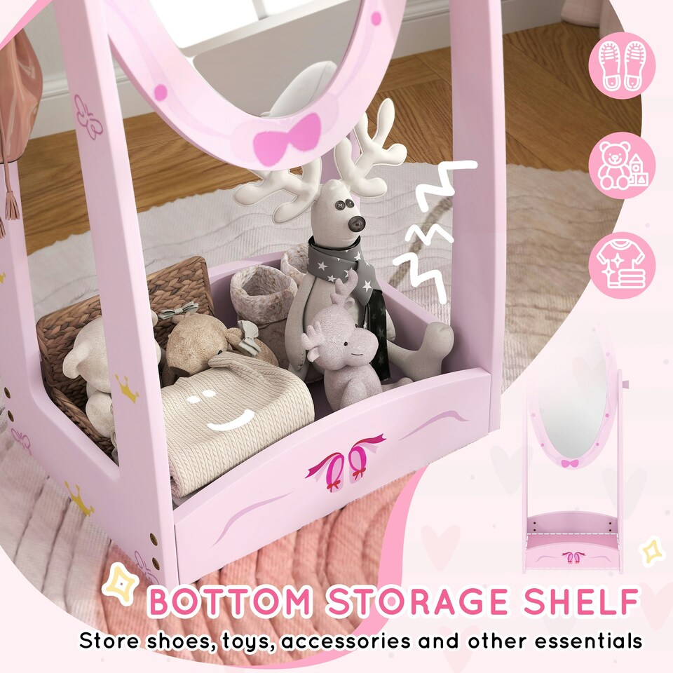 image 1 of AIYAPLAY Rotating Kids Full Length Mirror with Storage Shelf, Pink