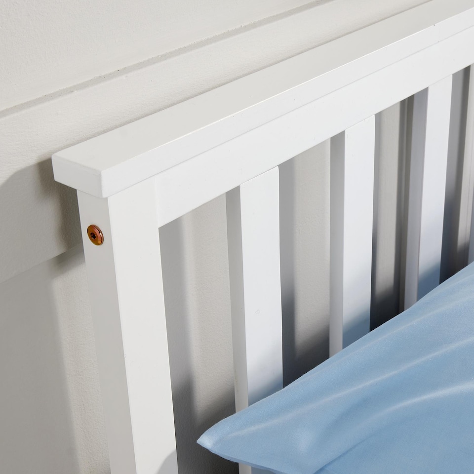 image 1 of Single Bed White Wooden 3ft Childrens Bed Headboard High End Slatted Base