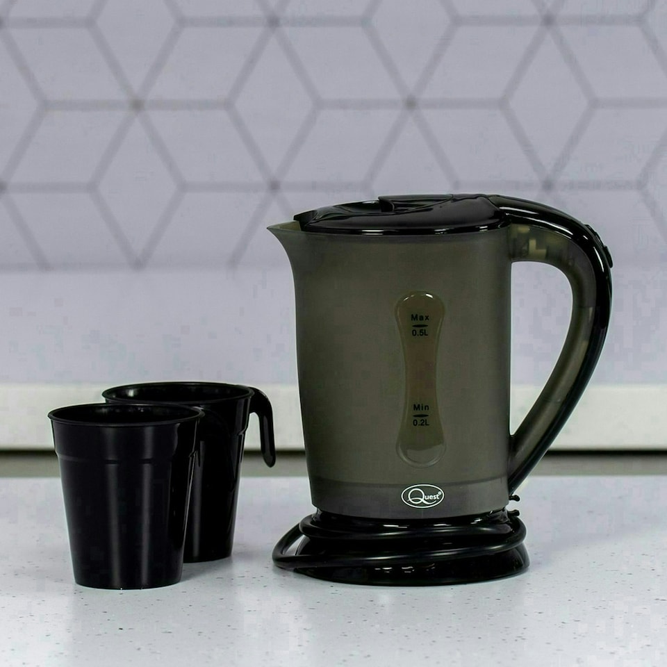 image 1 of Quest 0.5L Travel Kettle With Dual Voltage & 2 Cups - Black