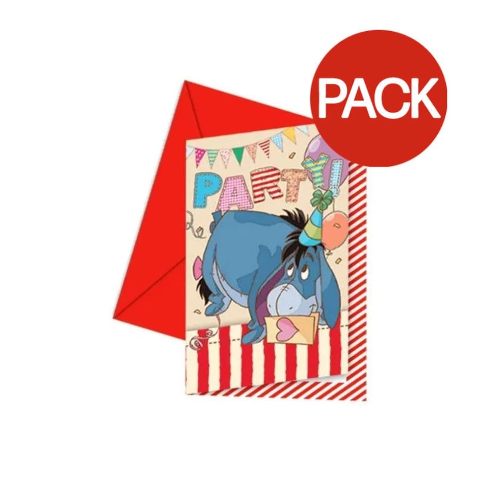 Winnie the Pooh Alphabet Eeyore Invitations (Pack of 6) - Multicoloured - One Size