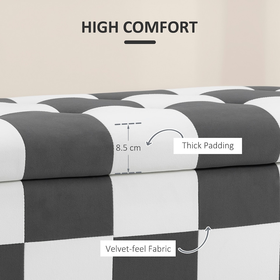 image 1 of HOMCOM 114 x 47 x 47cm Velvet Storage Ottoman, Button-tufted Footstool Box Grey