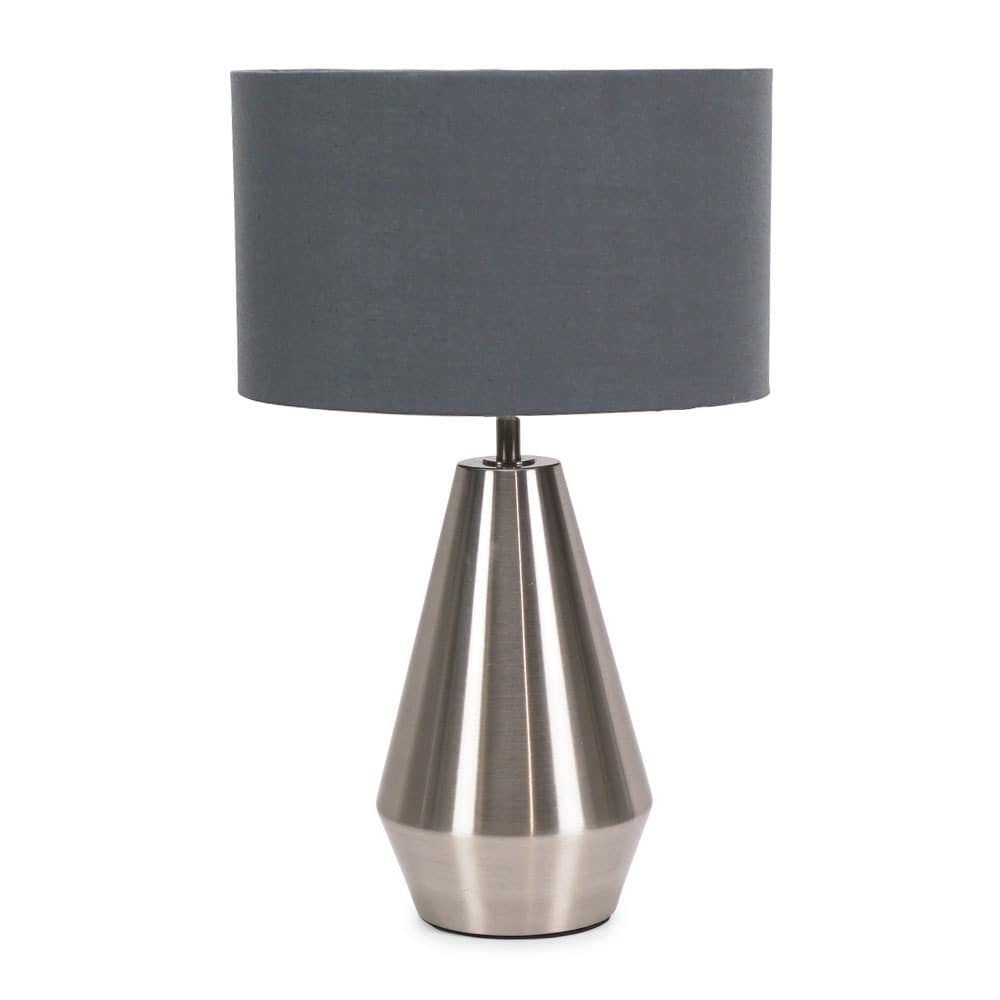 ValueLights Jax Brushed Chrome Dimmable Touch Table Lamp with Fabric Drum Shade & LED Bulb in Charcoal