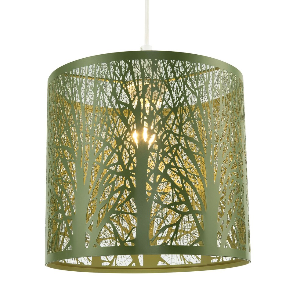 image 1 of Unique and Beautiful Olive Green Metal Forest Design Pendant Shade