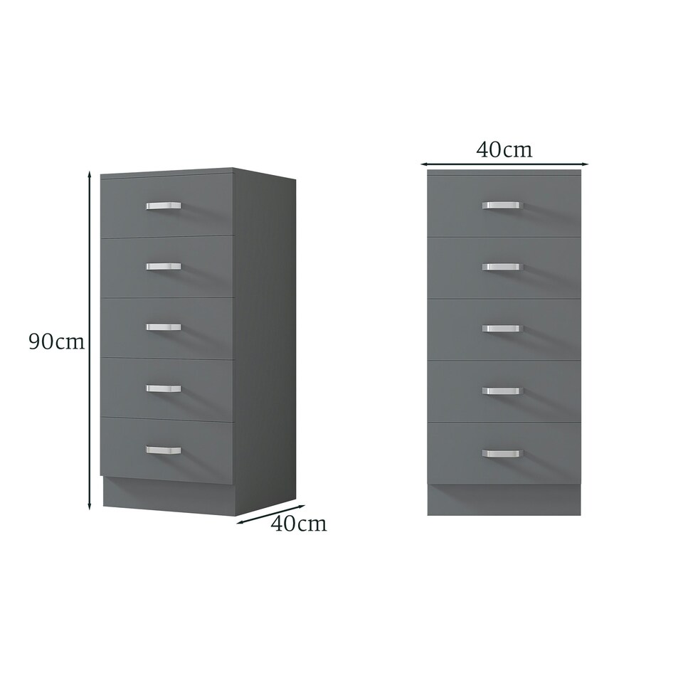 image 1 of FWStyle Tunis 5 Drawer Tallboy Slim Chest Of Drawers - Matt Grey