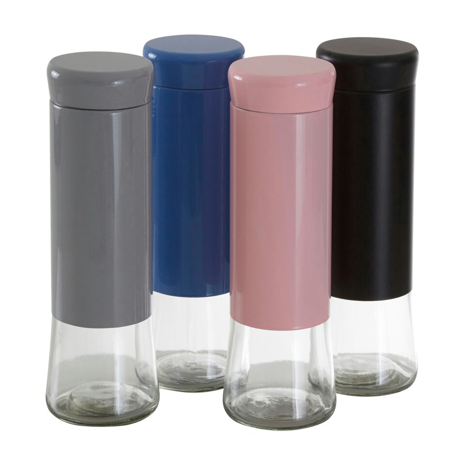 image 1 of Interiors by Premier Grey Steel Wrap Glass Storage Jar, 1500ml Capacity, Modern Design with Grey Steel Lid, Kitchen Storage