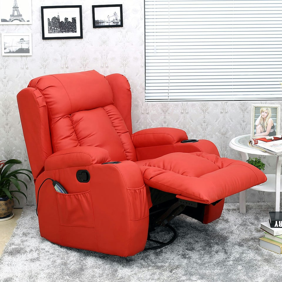 image 1 of Caesar Bonded Leather Recliner Rocking Swivel Heat & Massage Chair (Red)