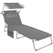 Sun Lounger - foldable with sun canopy | Grey | grey | 1
