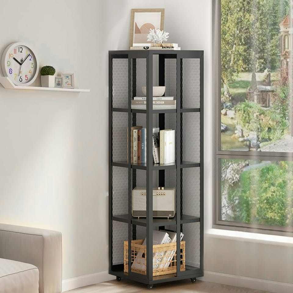 image 1 of Living and Home Black Steel 4-Tier Bookcase Files Storage Rack - Black 40* 40*138.5cm | Black