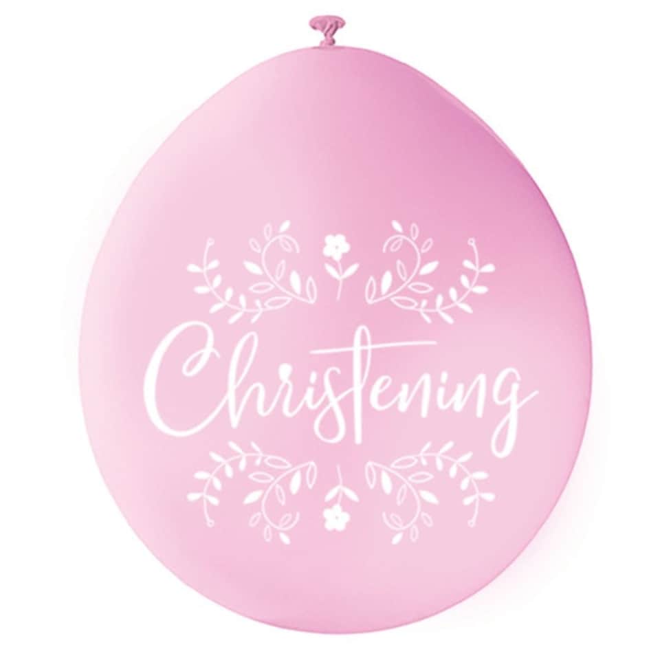 image 1 of Pack of 10 Pink & White Christening 9" Latex Balloons