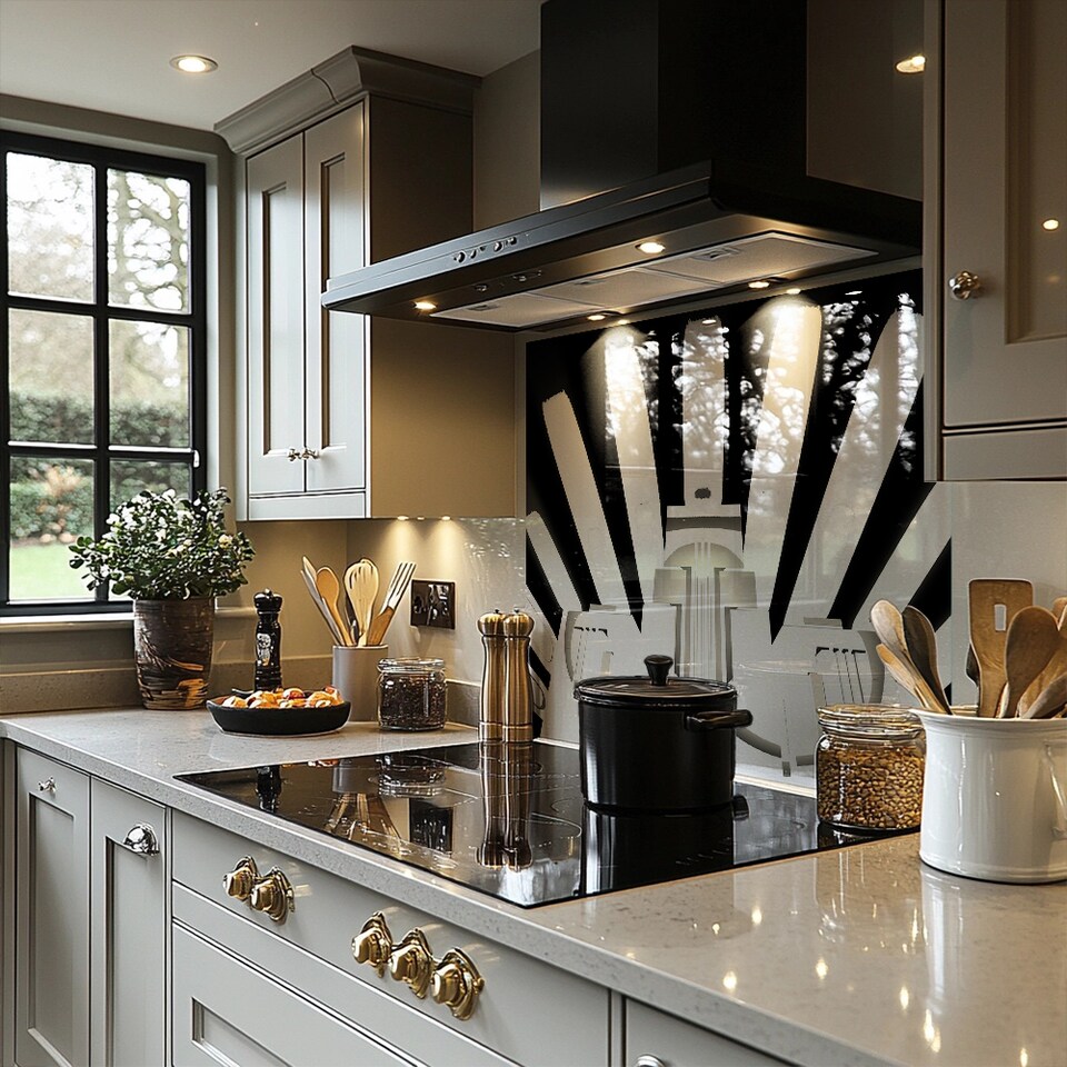 image 1 of Art Deco Skyscraper In Black & White Splash Back | White