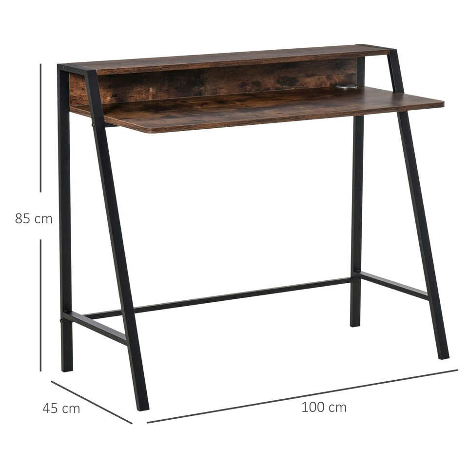 image 1 of HOMCOM 2-Tier Storage Computer Workstation Metal Frame Rustic Brown 84cm