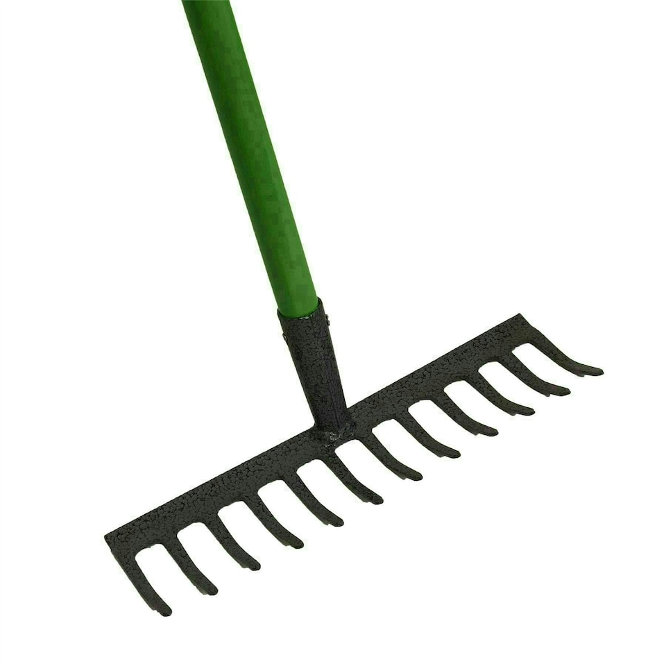 image 1 of 12 Teeth Soil Garden Rake Tubular Handle Carbon Steel 120cm Soil Leaf Raker