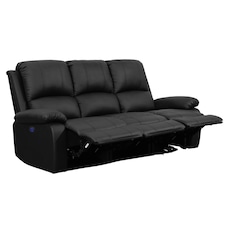 Electric Recliner PU Leather 3-Seater Sofa In Black