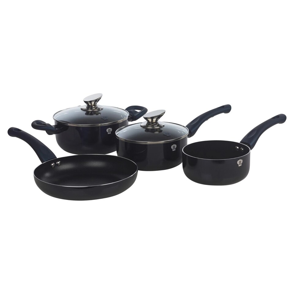 image 1 of 6Pc Set Blaumann Cookware Frying Grill Pots Saucepan Casserole Soft Touch Handle | Black | Aquamarine | 6