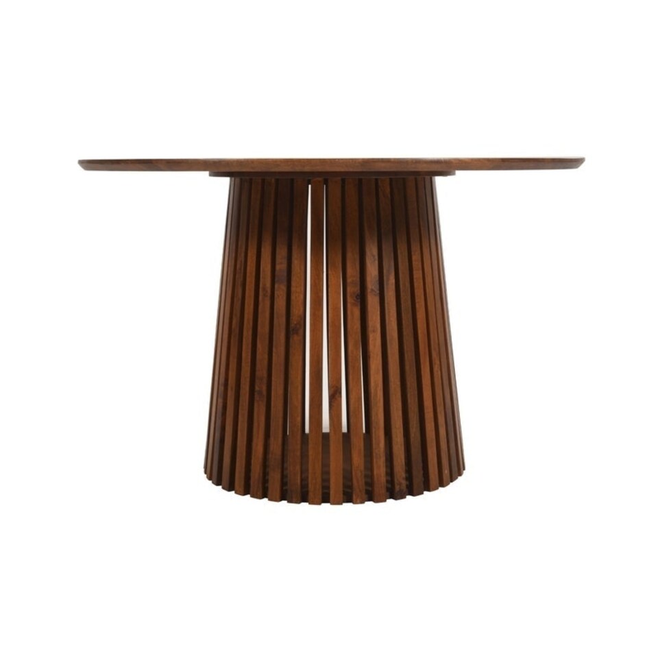 image 1 of Slatted 4 to 6 Seater Round Dining Table - Mango Wood - L120 x W120 x H76 cm | Multi