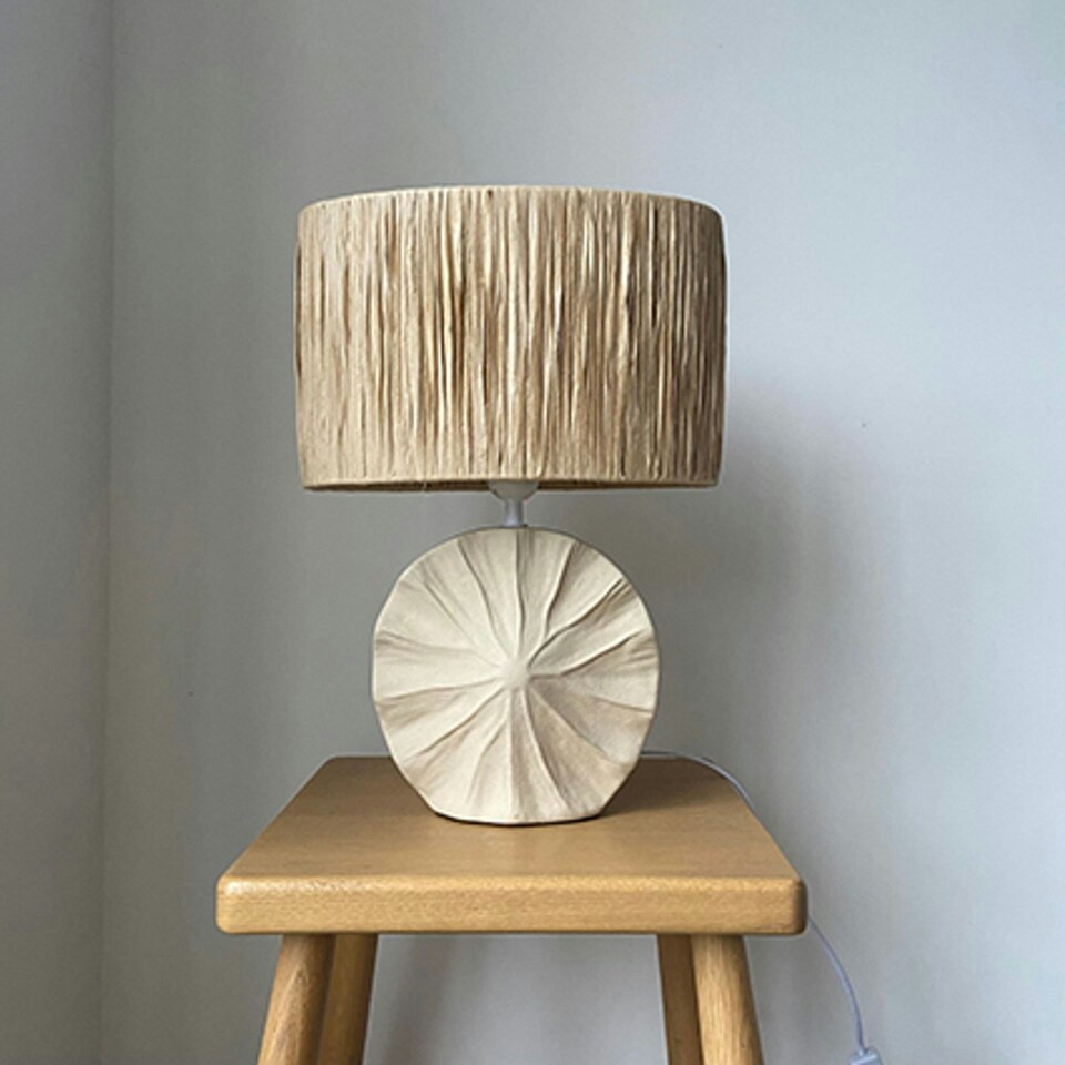 image 1 of Hestia Beige Ceramic Lamp with Raffia Shade Cream | Beige