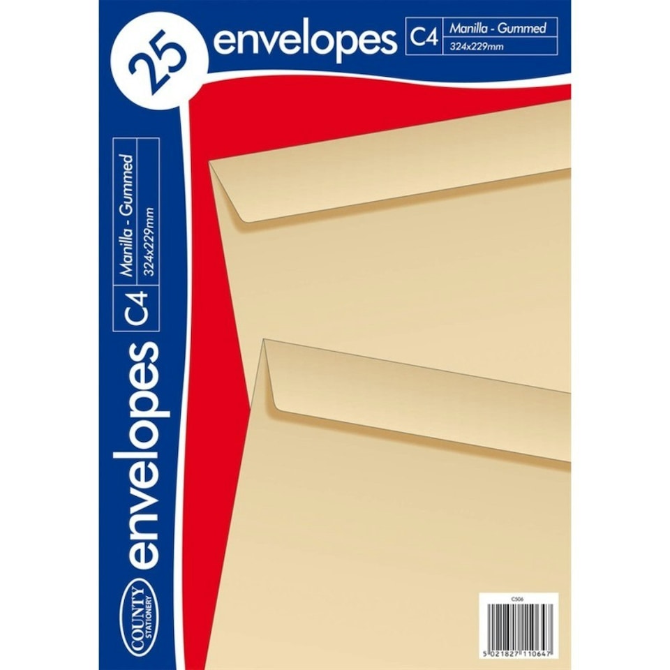 image 1 of Pack of 25 C4 Gummed Manilla Envelopes