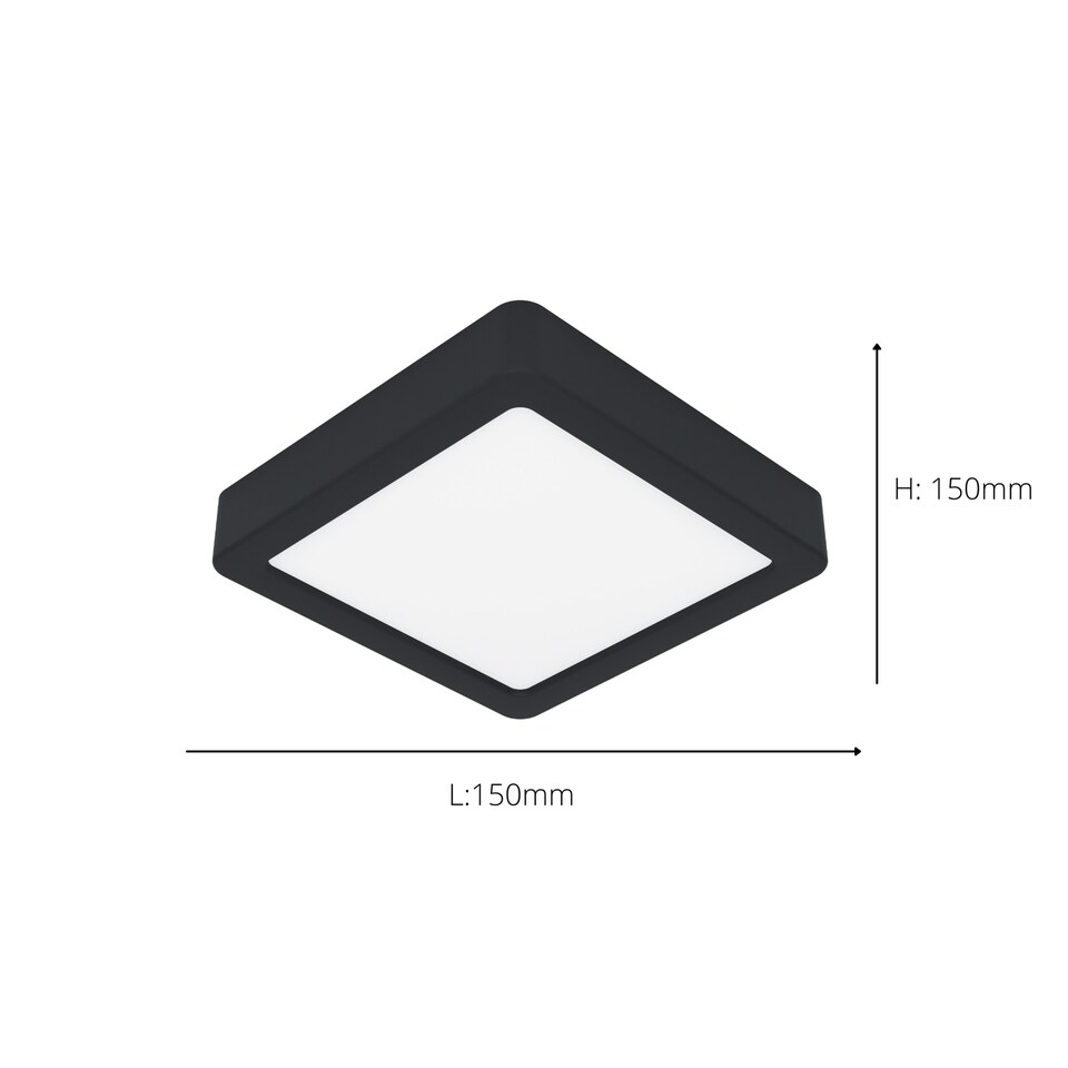 image 1 of EGLO Fueva 6 Ultra-Slim Tri-Colour Black Square LED Ceiling Light WBS Black