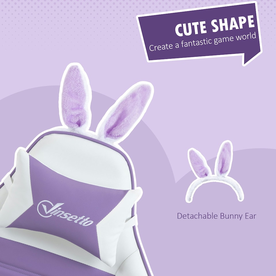 image 1 of Vinsetto Racing Style Gaming Chair with Footrest Removable Rabbit Ears, Purple