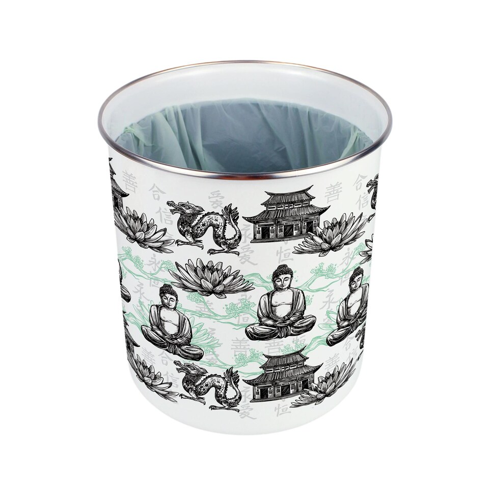 image 1 of Asian Style Food Waste Caddy - Metal 2L Decorative Kitchen Compost Bin