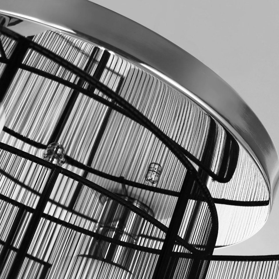 image 1 of HOMCOM Flush Mount Ceiling Light w/ Wire Drawing Lampshade Chrome Finish Black