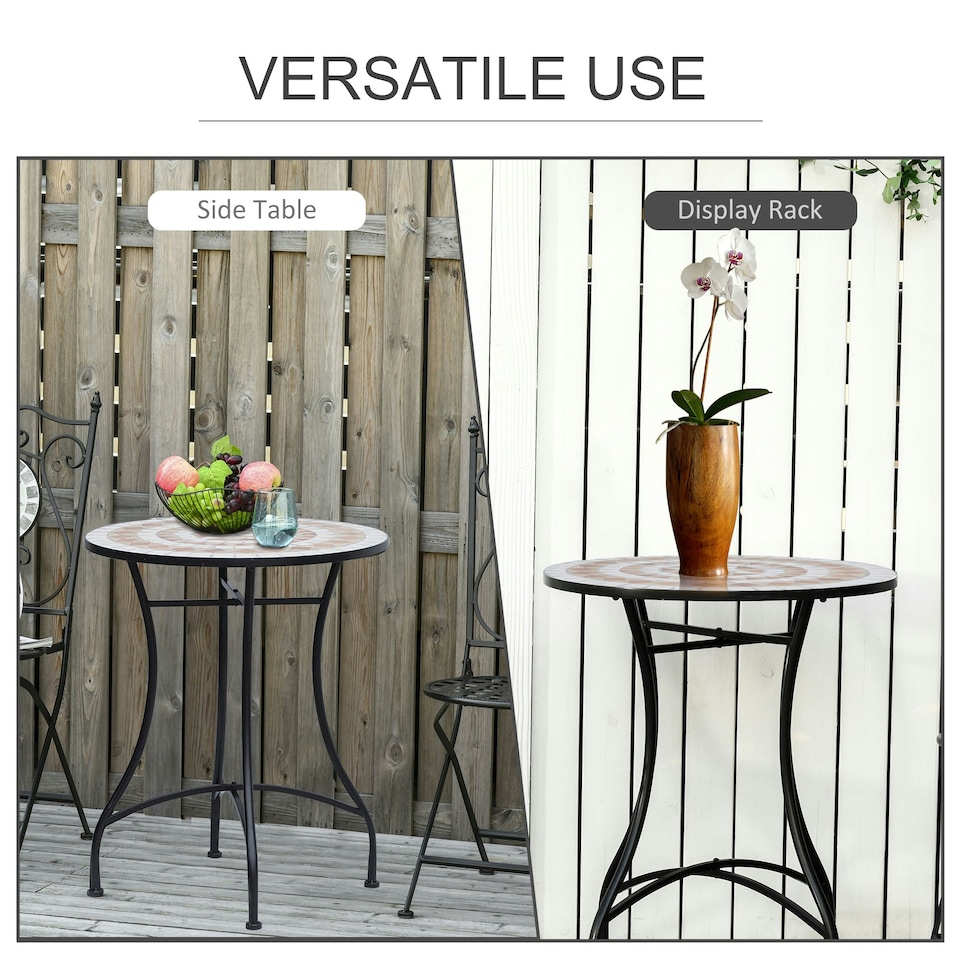 image 1 of Outsunny Mosaic Table Round Ceramic Bistro Garden Furniture Side Bar Table Patio