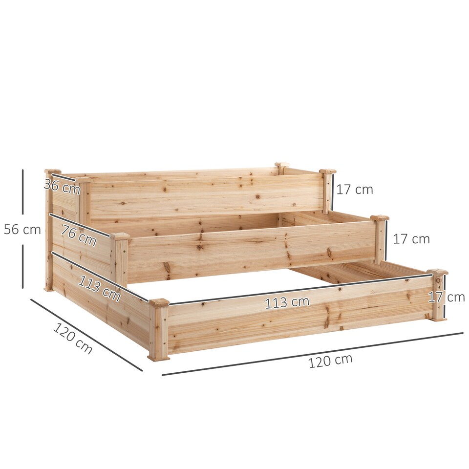 image 1 of Outsunny Wooden Raised Bed 3-Tier Planter Kit Elevated Plant Box 124x124x56cm | Brown | Natural