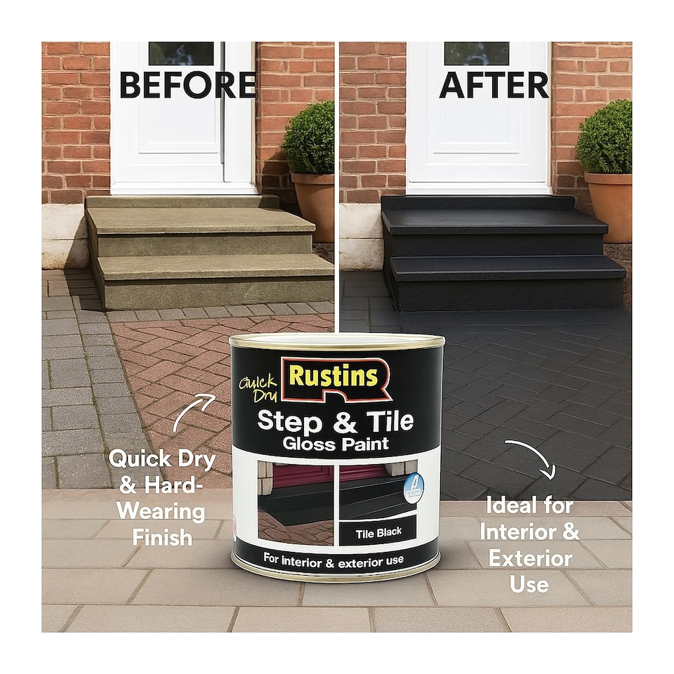 image 1 of Rustins Quick Dry Step & Tile Paint Black 500ml - STBLW500
