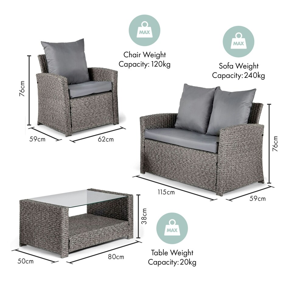 image 1 of VonHaus 4 Seater Rattan Effect Garden Furniture Set