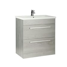Bathroom 2-Drawer Floor Standing Vanity Unit with Ceramic Basin 800mm Wide - Silver Oak  - Brassware Not Included | Brown | Brown | 1
