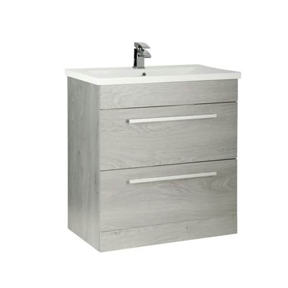 image 1 of Bathroom 2-Drawer Floor Standing Vanity Unit with Ceramic Basin 800mm Wide - Silver Oak  - Brassware Not Included | Brown | Brown | 1