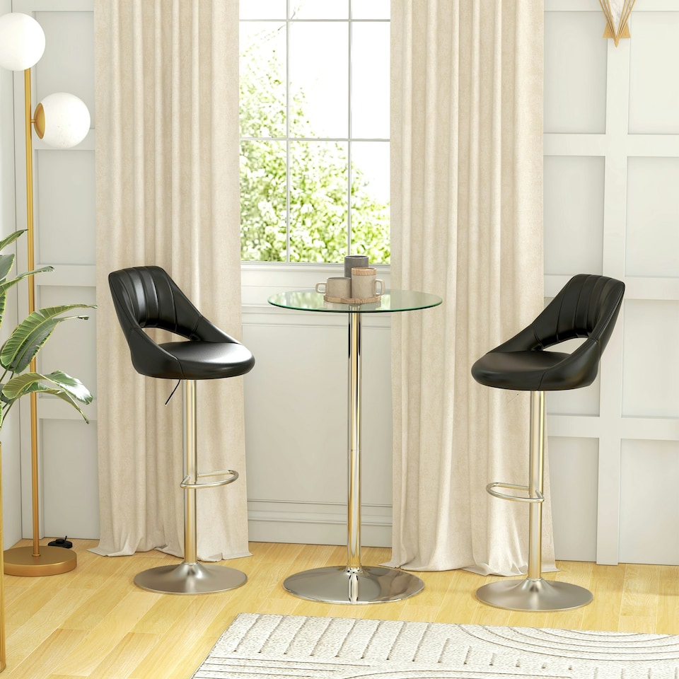 image 1 of HOMCOM Round Bar Table for 2 People, High Pub Table with Tempered Glass Top