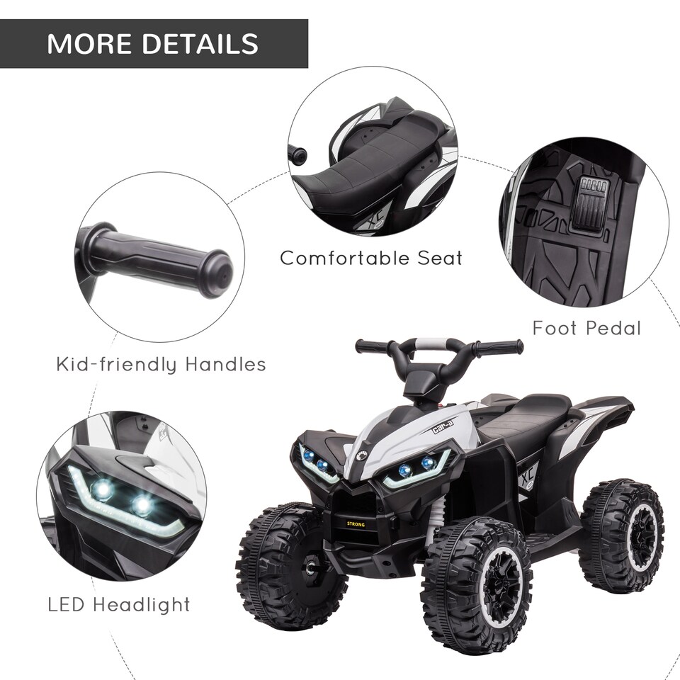 image 1 of HOMCOM 12V Electric Quad Bike for Kids Ride On Car ATV Toy, with Forward Reverse Functions, LED Lights, Music, for Ages 3-5 Years - White