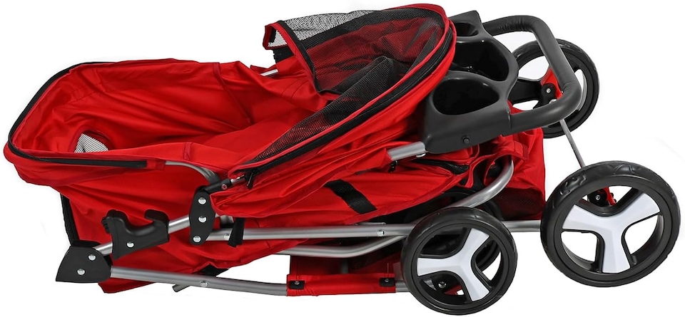 image 1 of Pet Stroller Dog Cat Puppy Pram Pushchair Travel Cart Jogging Buggy Carrier (Red)