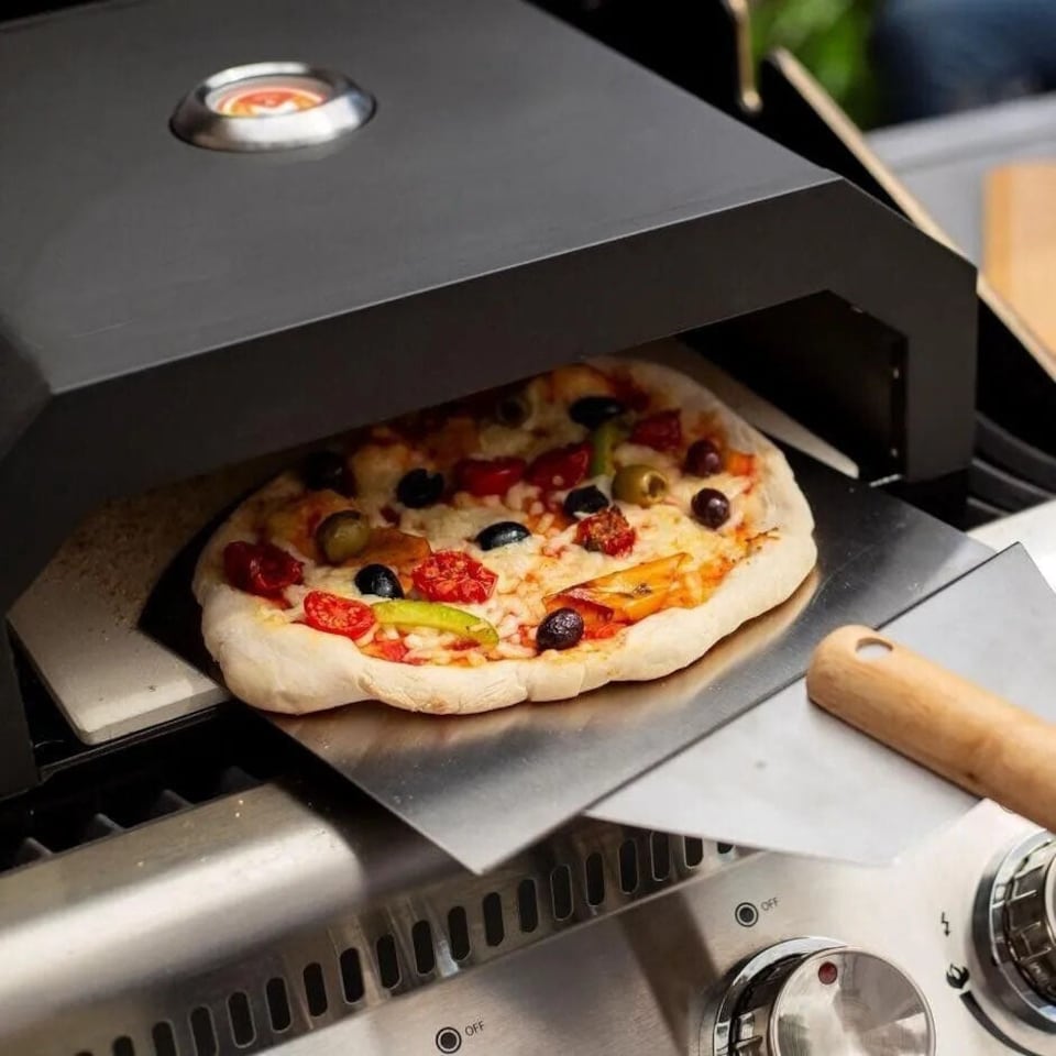 image 1 of Grill Top Pizza Maker Oven Steel Waterproof with Thermometer BBQ Gas Charcoal