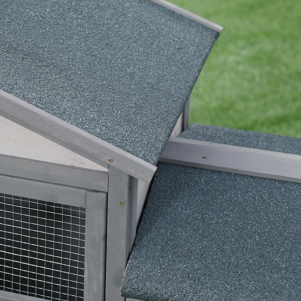image 1 of PawHut Rabbit Hutch, Guinea Pig Hutch Outdoor Double Tier w/ Ramp, Grey