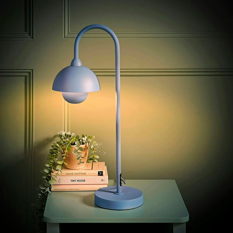 image 1 of ValueLights Tilly Pastel Sky Blue Arched Dome Shade Metal Table Lamp with LED Bulb | Yellow