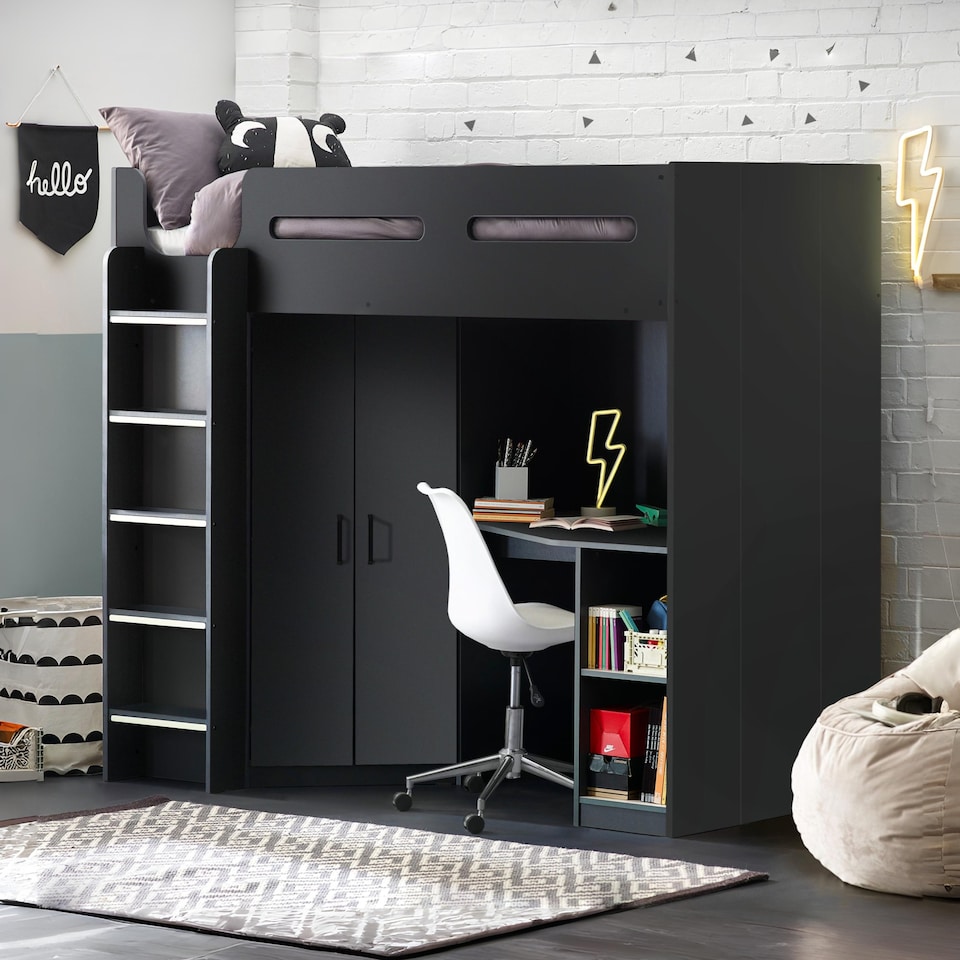 image 1 of Hercules 90cm Single Anthracite Black Highsleeper Loft Bed with Desk