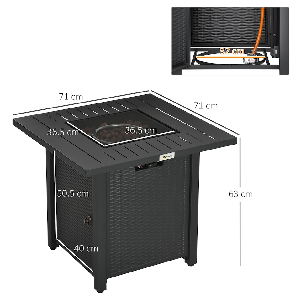 image 1 of Outsunny 40,000 BTU Gas Firepit Table with Protective Cover, Spark Guard